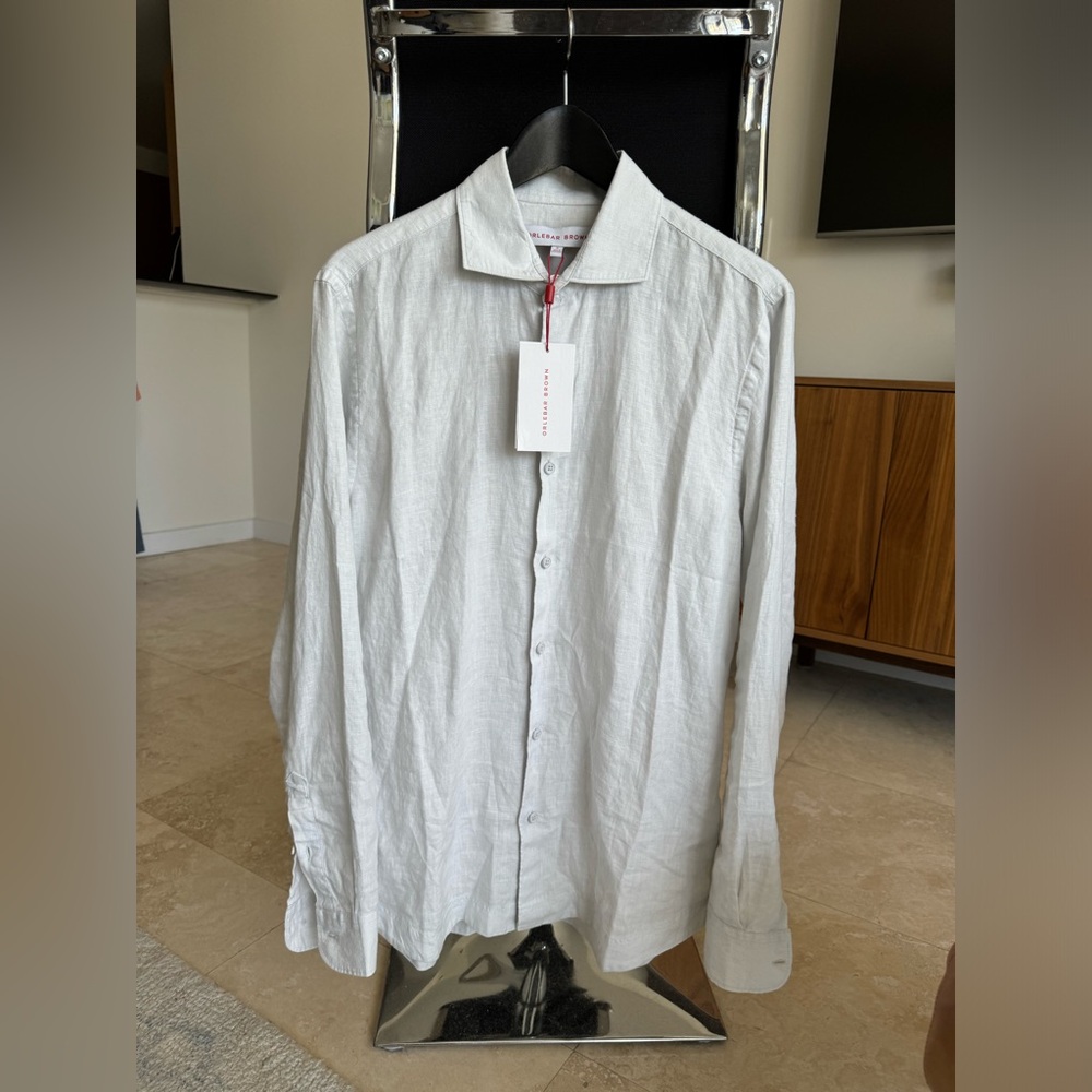 Orlebar brown giles long sleeve linen shirt M light grey